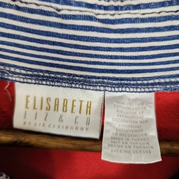 VTG Elisabeth Liz & Co Retro Cotton Denim & Red Half Zip Pullover Sweatshirt - Picture 4 of 6